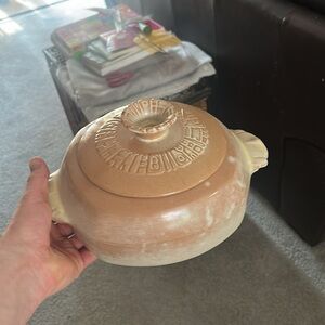 Vintage  Frankoma Ceramic Lidded Pot in Cream and Tan.